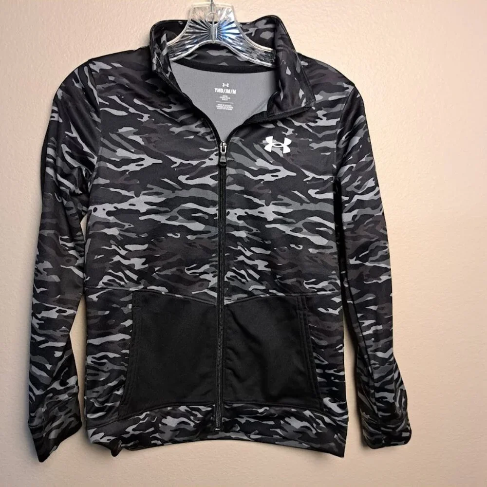 Under Armour Youth Medium Track Camo Jacket full zip‎ long sleeve black grey